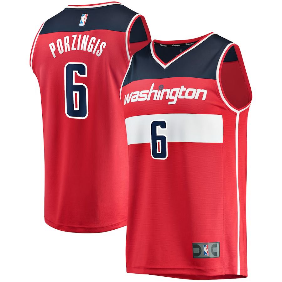 Men Washington Wizards 6 Kristaps Porzingis Fanatics Branded Red 2022-23 Fast Break Replica NBA Jersey